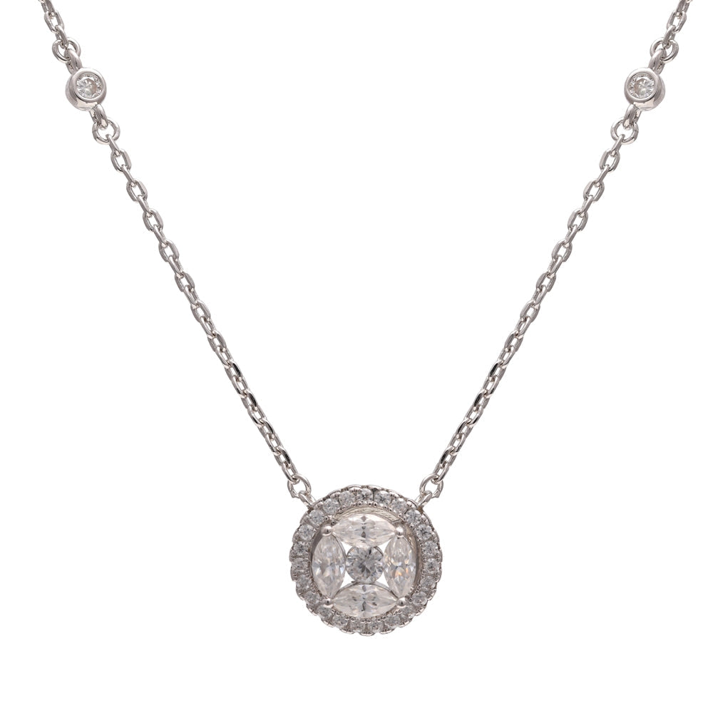 Round Illusion Moissanite White Necklace