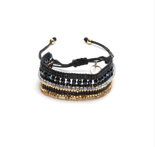 Goldy Layers Black Beaded Bracelet