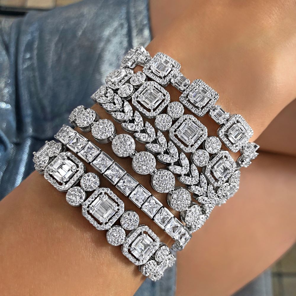 Squares Baguette White Illusion Setting Bracelet