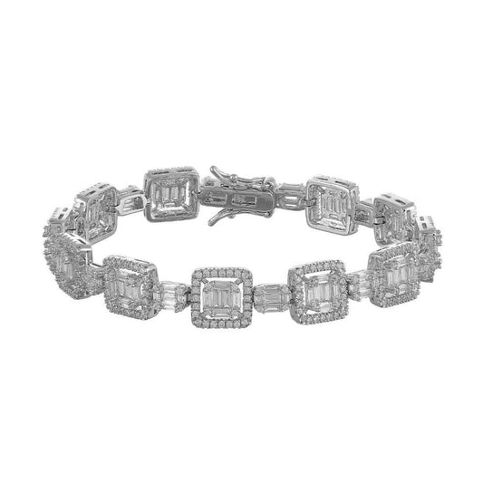Squares Baguette White Illusion Setting Bracelet