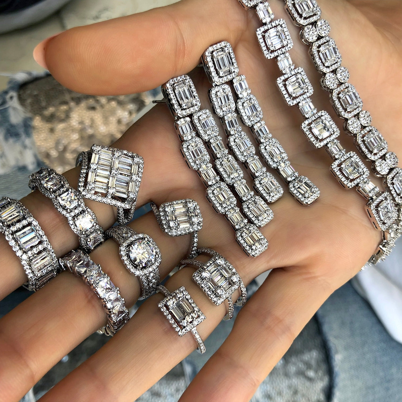 Squares Baguette White Illusion Setting Bracelet