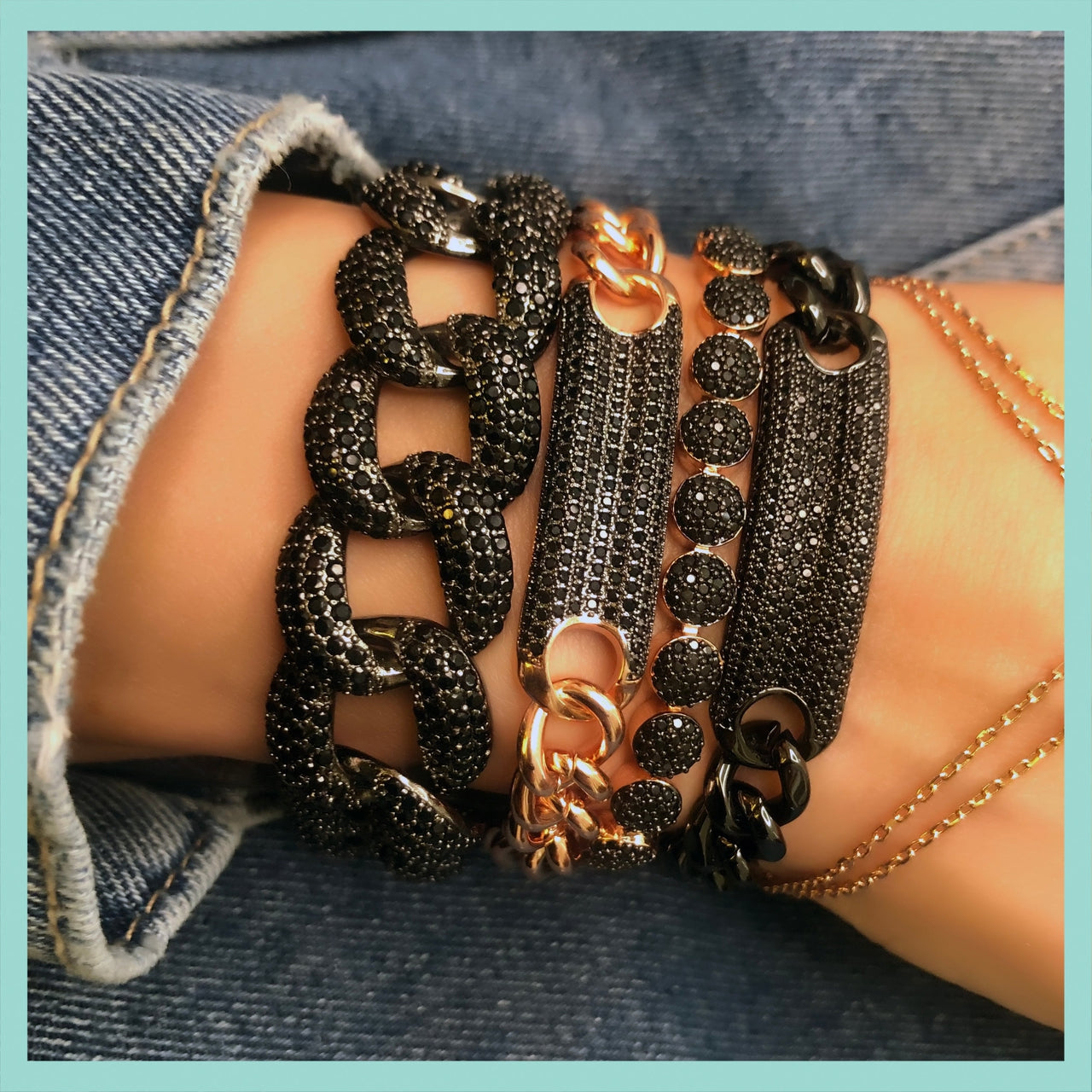 Rectangle Cut Black Chain Bracelet